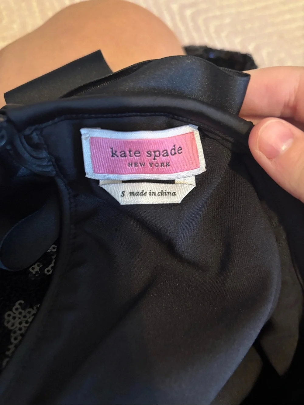 kate spade Black Sequined Short Sleeve Top with Crew Neck
